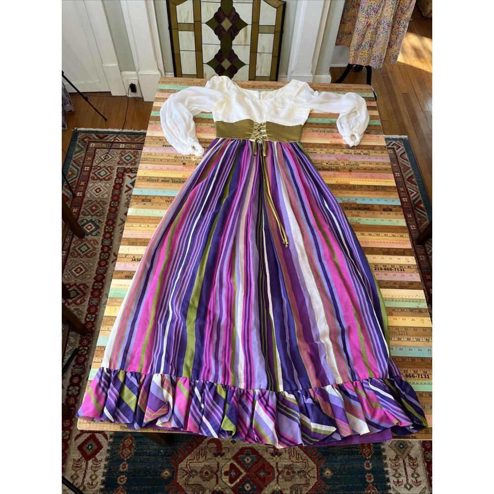 Vintage 60s 70 Romantic Milk Maid Renaissance Cottage Maxi Dress XS /S MCM Retro